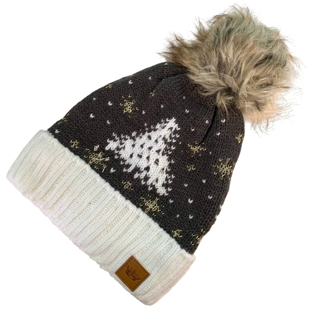 NEW Panache Gray and White Tree Knit Hat with Pom Pom